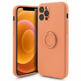   Husa Apple iPhone 13 Pro, Ring Silicone, suport sustinere rotativ, catifea in interior, portocalie