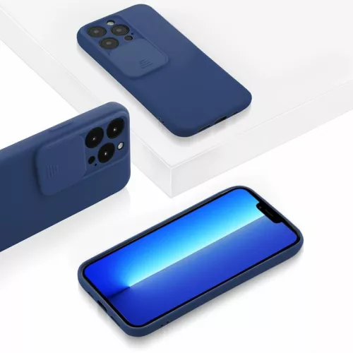 Husa Apple iPhone 13 Pro, Vertical Slide TPU, silicon moale, flexibil, albastra