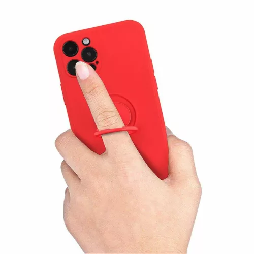 Husa Samsung Galaxy A03s / A02s, Ring Silicone, inel rotativ, catifea in interior, rosie