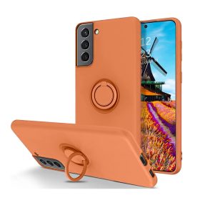   Husa Samsung Galaxy S22 Plus, Ring Silicone, inel rotativ, catifea in interior, portocalie