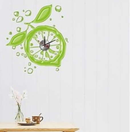 Ceas de perete cu autocolant decorativ Lemon, 590 x 630 mm