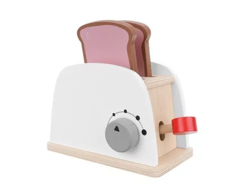 Jucarie din lemn toaster prajitor paine + accesorii, 8 piese