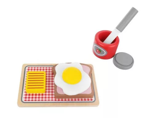 Jucarie din lemn toaster prajitor paine + accesorii, 8 piese
