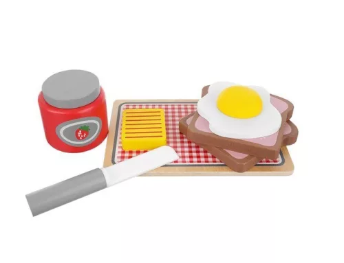 Jucarie din lemn toaster prajitor paine + accesorii, 8 piese
