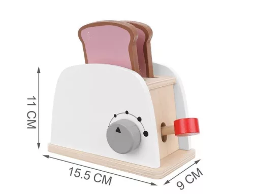Jucarie din lemn toaster prajitor paine + accesorii, 8 piese