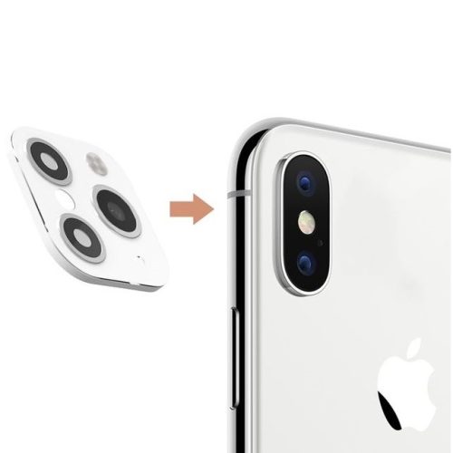 Fake camera iPhone 11 Pro, pentru iPhone X / XS / XS Max, protectie din metal si sticla, alba