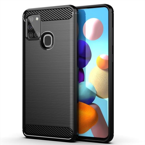 Husa de protectie Carbon Stripe pentru Samsung Galaxy A21s, silicon moale, negru