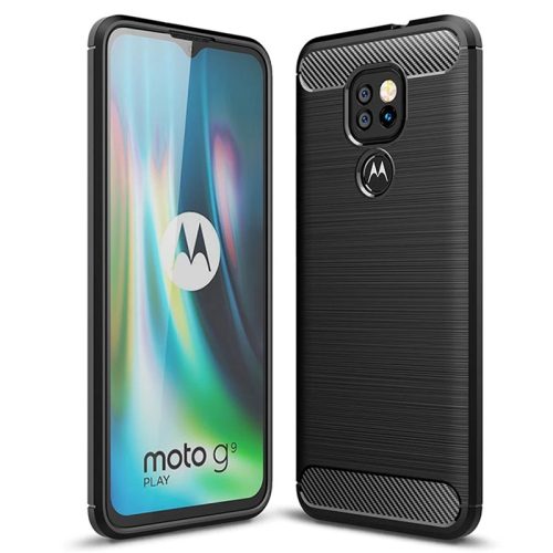 Husa de protectie Carbon Stripe pentru Motorola Moto G9 Play, silicon moale, negru