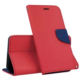   Husa protectie Apple iPhone 14 Pro, Fancy Case, tip carte, inchidere magnetica, rosu/albastru