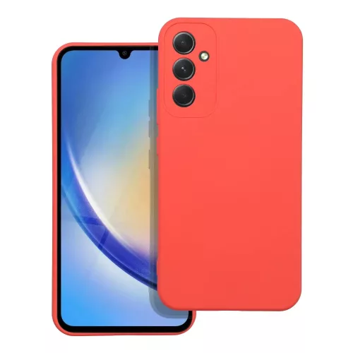 Husa Samsung Galaxy A54 5G, Luxury Silicone, protectie camera, catifea in interior, rosu piersica