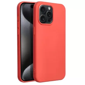   Husa Apple iPhone 15 Pro Max, Luxury Silicone, catifea in interior, rosu piersica