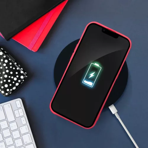 Husa Apple iPhone 15 Pro Max, Luxury Silicone, catifea in interior, rosu piersica