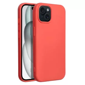   Husa Apple iPhone 15, Luxury Silicone, catifea in interior, rosu piersica