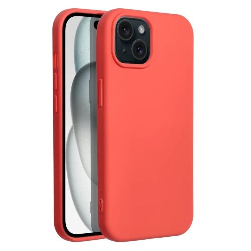 Husa Apple iPhone 15, Luxury Silicone, catifea in interior, rosu piersica