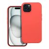 Husa Apple iPhone 15, Luxury Silicone, catifea in interior, rosu piersica