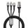 Cablu de date si incarcare Bluestar, 3 capete (Lightning, Type-C, MicroUSB), 1.2 metri, cablu impletit, 3A, negru