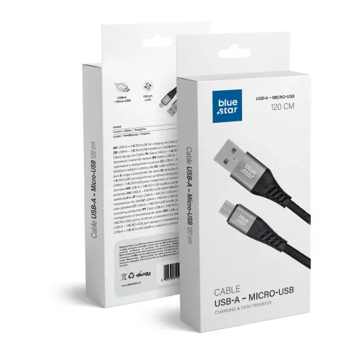 Cablu de date si incarcare MicroUSB Bluestar, 1.2 metri, 2A, negru