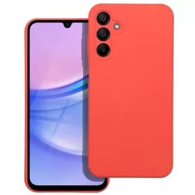   Husa Samsung Galaxy A15, Luxury Silicone, protectie camera, catifea in interior, rosu piersica