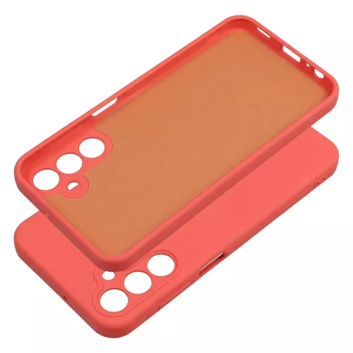 Husa Samsung Galaxy S23 FE, Luxury Silicone, protectie camera, catifea in interior, rosu piersica