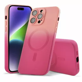   Husa Apple iPhone 14 Plus, Magsafe Ombre Silicone, geam protectie camere, roz