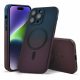 Husa Apple iPhone 15 Plus, Magsafe Ombre Silicone, geam protectie camere, albastru/visiniu