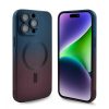Husa Apple iPhone 15 Plus, Magsafe Ombre Silicone, geam protectie camere, albastru/visiniu