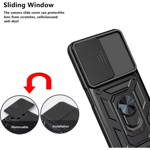 Husa Samsung Galaxy A15, Camshield Armor, inel sustinere, protectie camera, neagra
