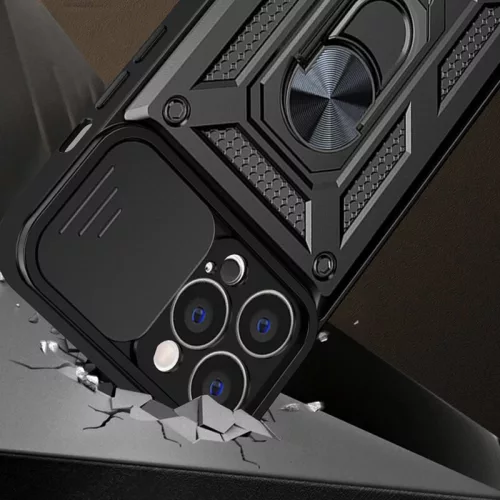Husa Apple iPhone 13 Pro, Camshield Armor, inel sustinere, protectie camera, neagra