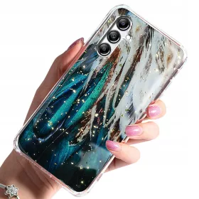Husa protectie Samsung Galaxy A35, Gold Glam Feathers