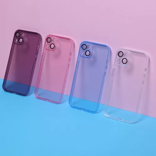 Husa Samsung Galaxy A15, Slim Color, TPU roz transparent, protectie camere