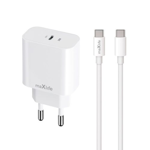 Incarcator casa Maxlife MXTC-06, 1 x USB-C PD 20W/3A, cablu Type-C inclus, incarcare rapida, albe