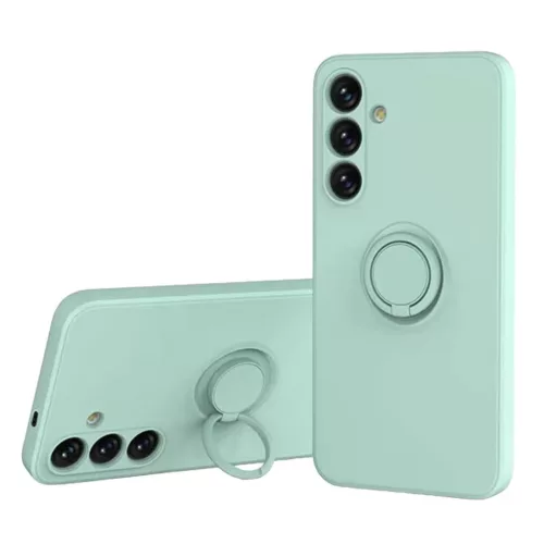 Husa Samsung Galaxy A05, Ring Silicone, inel rotativ, catifea in interior, verde pal