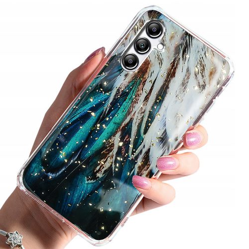 Husa protectie Samsung Galaxy A25, Gold Glam Feathers