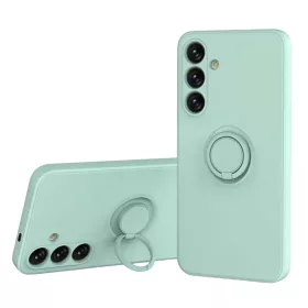  Husa Samsung Galaxy A05s, Ring Silicone, inel rotativ, catifea in interior, verde pal