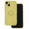 Husa Apple iPhone 15, Ring Silicone, suport sustinere rotativ, catifea in interior, galbena