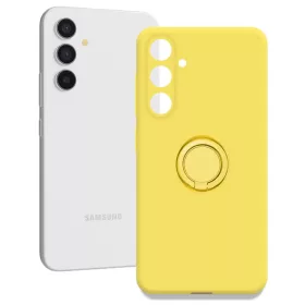   Husa Samsung Galaxy A25, Ring Silicone, inel rotativ, catifea in interior, galbena