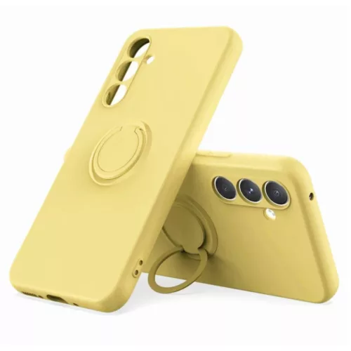 Husa Samsung Galaxy S22, Ring Silicone, inel rotativ, catifea in interior, galbena