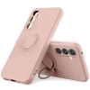Husa Samsung Galaxy A15, Ring Silicone, inel rotativ, catifea in interior, roz pal