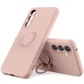   Husa Samsung Galaxy A15, Ring Silicone, inel rotativ, catifea in interior, roz pal