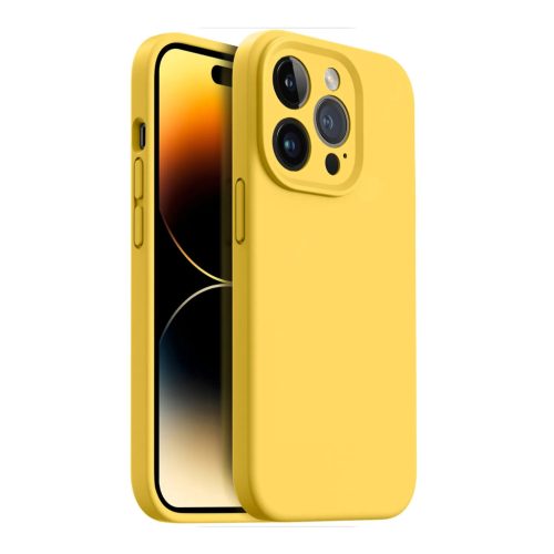 Husa Apple iPhone 15 Pro Max, Luxury Silicone, catifea in interior, protectie camere, galbena