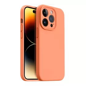   Husa Apple iPhone 15 Pro Max, Luxury Silicone, catifea in interior, protectie camere, portocalie