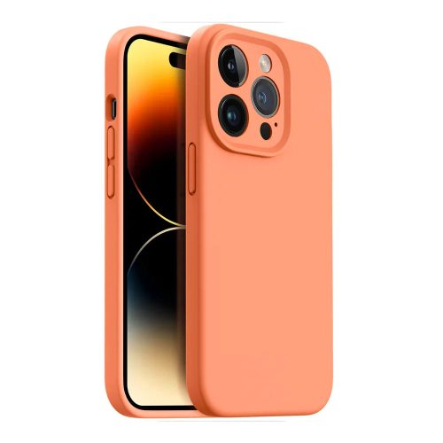 Husa Apple iPhone 15 Pro Max, Luxury Silicone, catifea in interior, protectie camere, portocalie