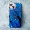 Husa Apple iPhone 15 Pro, Gold Glam Blue Feathers