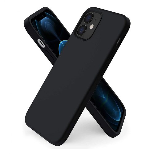 Husa Liquid Silicone Case pentru Apple iPhone 12 Mini (5.4), interior microfibra, neagra
