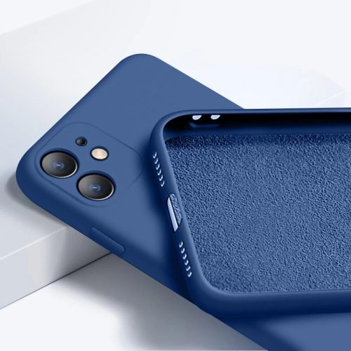 Husa Liquid Silicone Case pentru Apple iPhone 12, interior microfibra, albastra