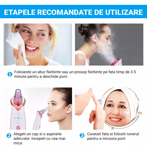 Aspirator facial Y08, ingrijire ten, indepartarea punctelor negre, minimizarea porilor, portabil, alb