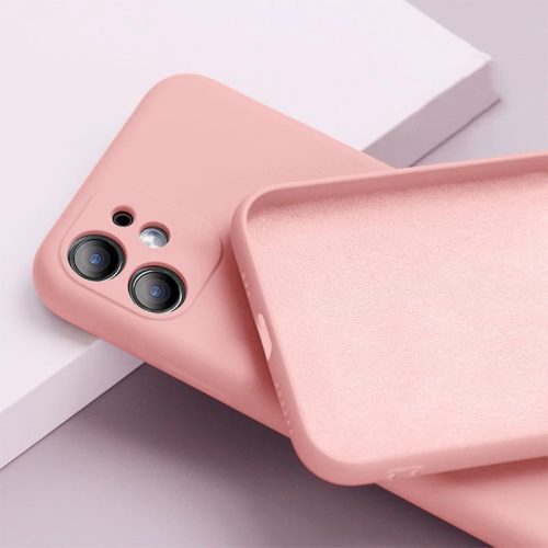 Husa Liquid Silicone Case pentru Apple iPhone 13, interior microfibra, roz pal