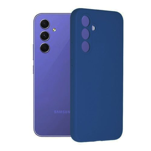 Husa Samsung Galaxy A14 5G, Luxury Silicone, protectie camera, catifea in interior, albastru inchis