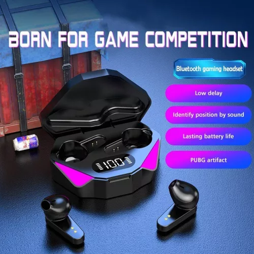 Căști wireless gaming TWS X15, Bluetooth 5.3, LED-uri RGB, negre