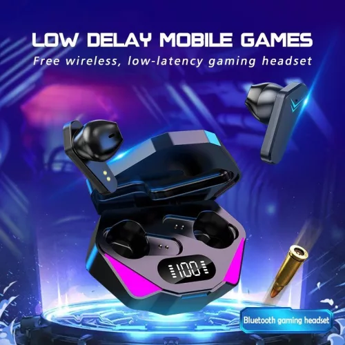 Căști wireless gaming TWS X15, Bluetooth 5.3, LED-uri RGB, negre